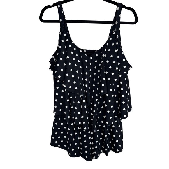 NWT Swimsuits For All Black White Polka Dot Ruffle Tankini Adjustable Sz 16 - Picture 1 of 5